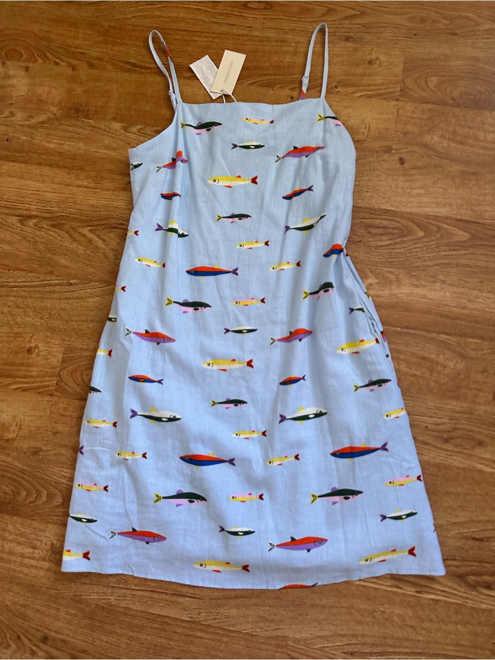 NWT Magaschoni Multi Color Fish Print Mini Dress S Linen Blend